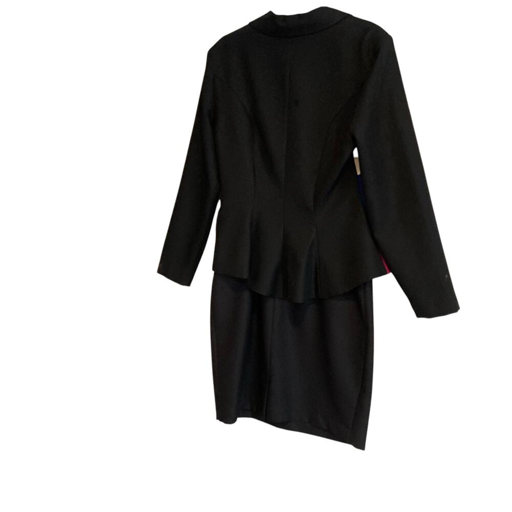 Vintage 80s Leslie Lucks Black Blue Stripe Button Blazer Sheath Dress Set Sz 10 - Picture 4 of 16